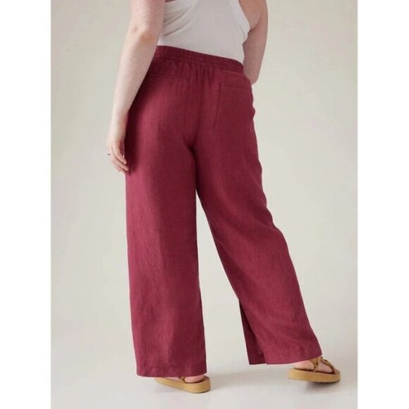 Athleta Retreat Linen Wide Leg Pants Size 12 P Pull On Pockets High Beach Resort - Picture 11 of 12